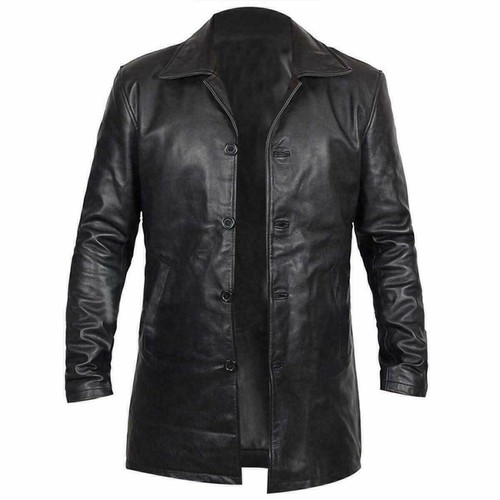 Manteau cuir noir long pour - en,